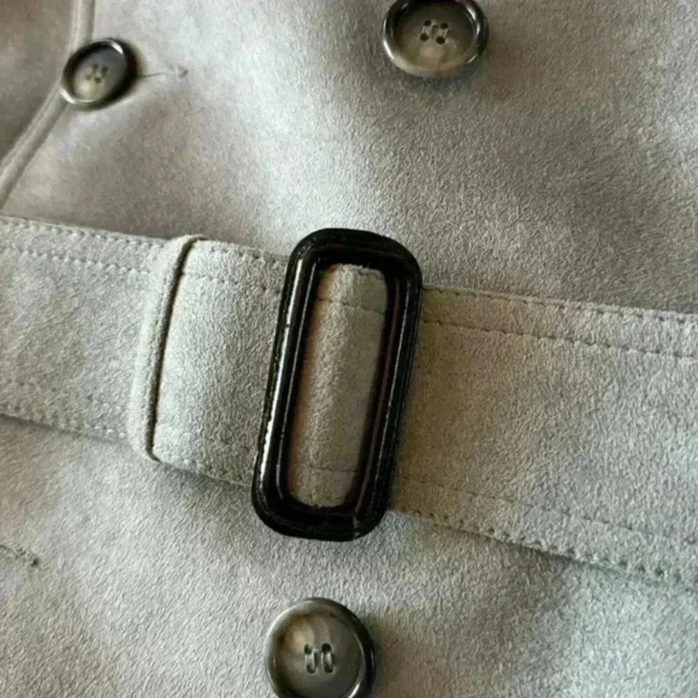 Jeffrey Bank‎ for Lakeland Alcantara Grey Suede Trench Coat 46L Vintage 1990